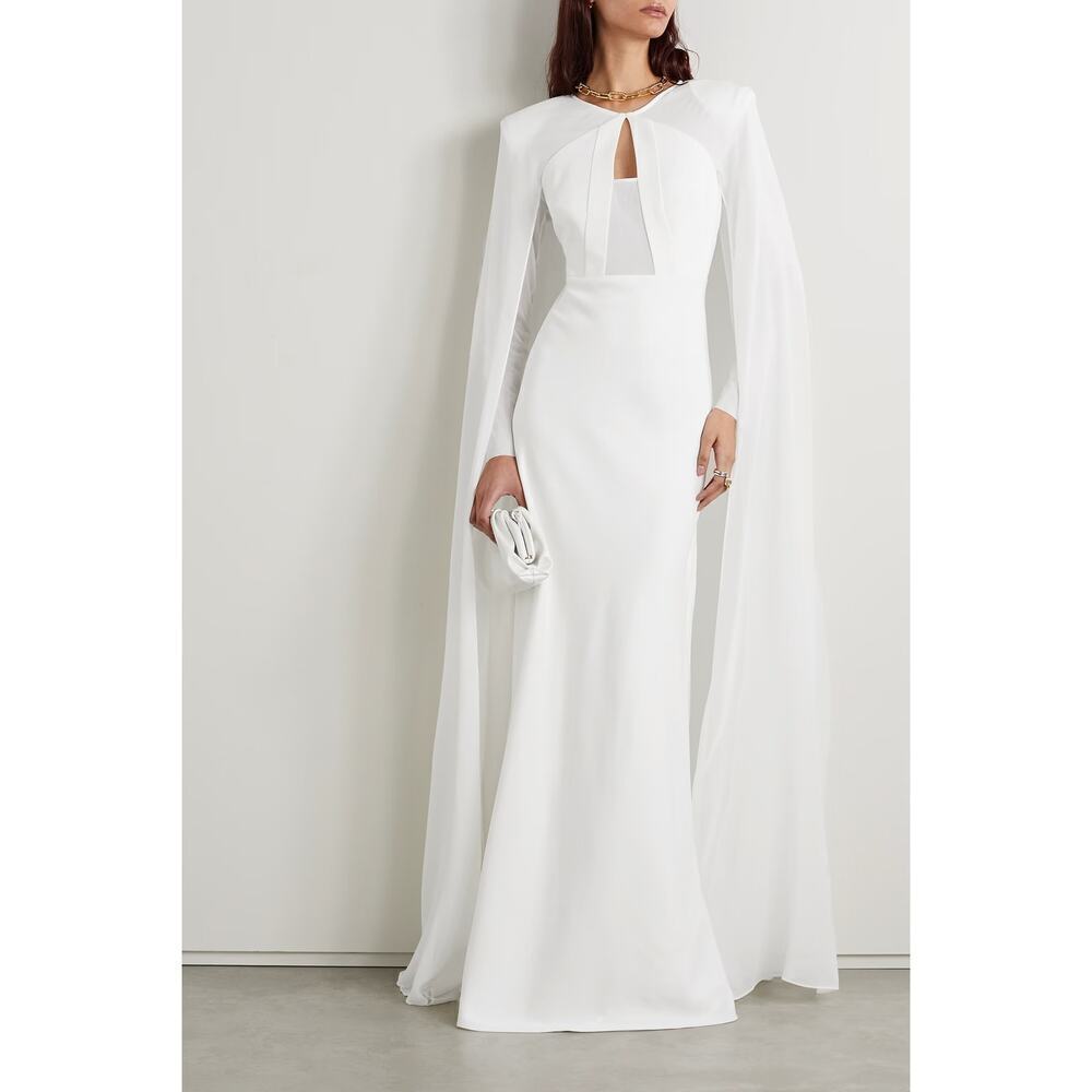 Roland Mouret Long Sleeve Bridal Wedding Cape Gown White Size 10